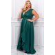 Rochie eleganta lunga, din brocard, verde, petrecuta, asimetrica, Gracia 4 - jojofashion.ro