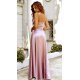 Rochie eleganta lunga, din satin, roz prafuit, cu corset, Karenina 3 - jojofashion.ro