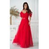 Rochie lunga eleganta rosie din tulle vaporoasa cu umerii goi FloraY