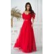 Rochie lunga eleganta rosie din tulle vaporoasa cu umerii goi FloraY 2 - jojofashion.ro
