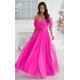 Rochie eleganta lunga, din tulle, roz fucsia, vaporoasa, cu umerii goi, FloraY 2 - jojofashion.ro