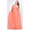 Rochie eleganta lunga, din voal roz somon, vaporoasa, Cinderella