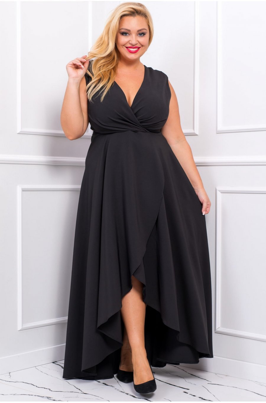 Rochie lunga neagra petrecuta asimetrica Gracia2 Rochie lunga neagra petrecuta asimetrica Gracia2 3 - jojofashion.ro