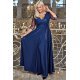 Rochie lunga eleganta in marimi mari din dantela si brocard bleumarin Adalyze 4 - jojofashion.ro