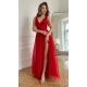 Rochie lunga rosie vaporoasa din tulle si vascoza Andreea 2 - jojofashion.ro