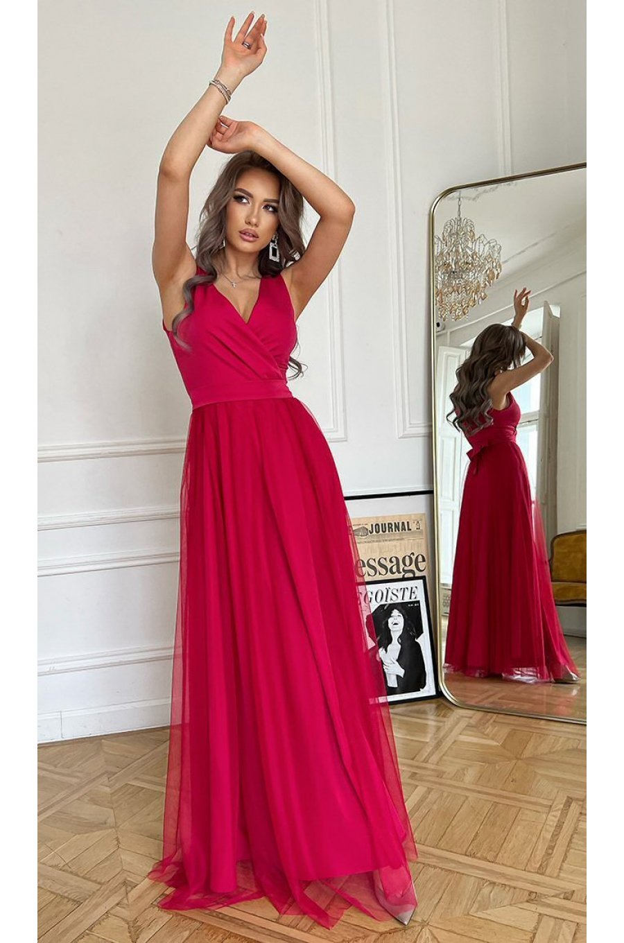 Rochie lunga roz zmeura vaporoasa din tulle si vascoza Andreea Rochie lunga roz zmeura vaporoasa din tulle si vascoza Andreea 3 - jojofashion.ro