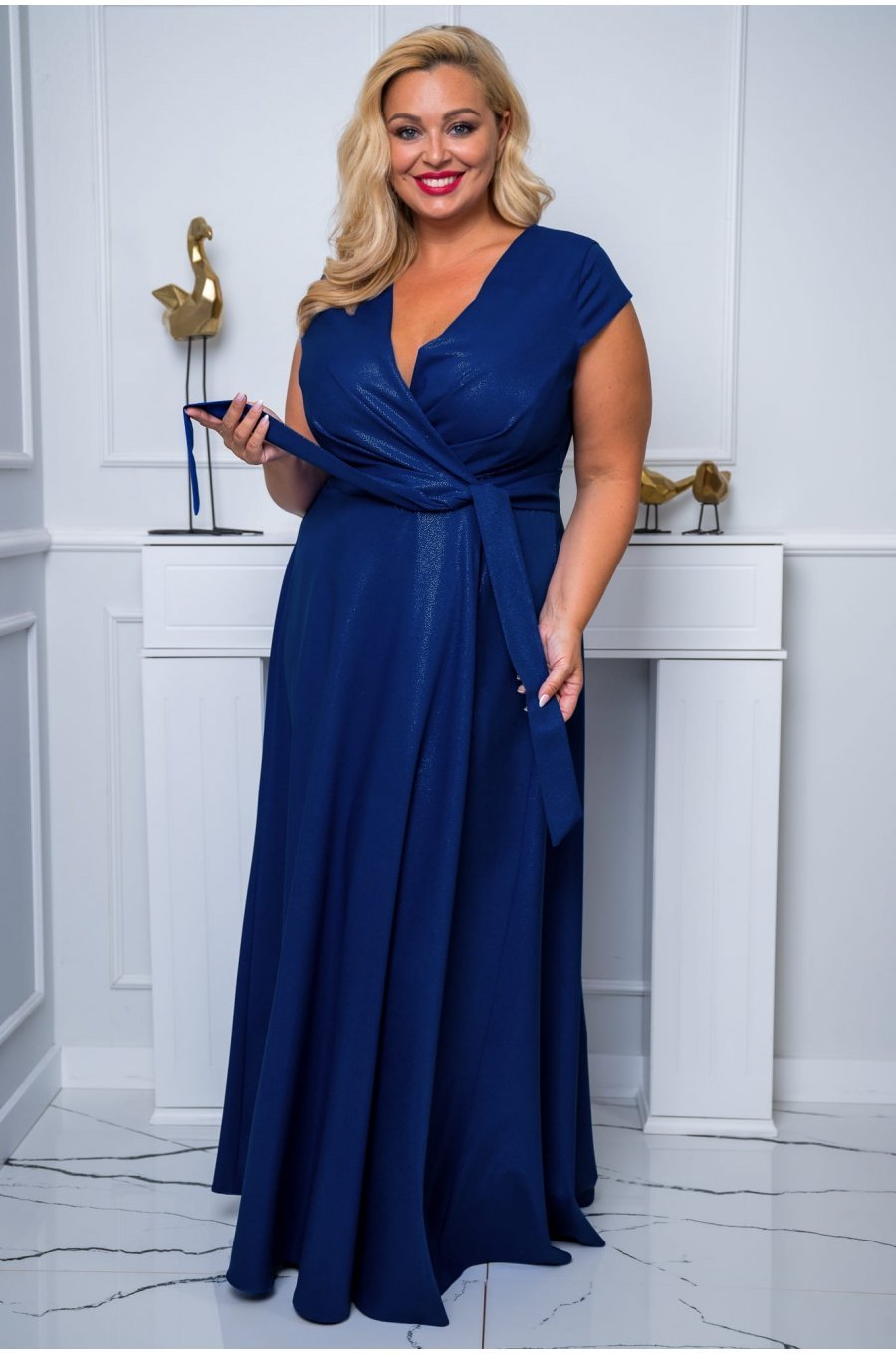 Rochie lunga eleganta plus size cu glitter bleumarin navy petrecuta NataliaB 1 - jojofashion.ro