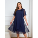 Rochie marime mare midi bleumarin din voal vaporoasa Karina 5 - jojofashion.ro