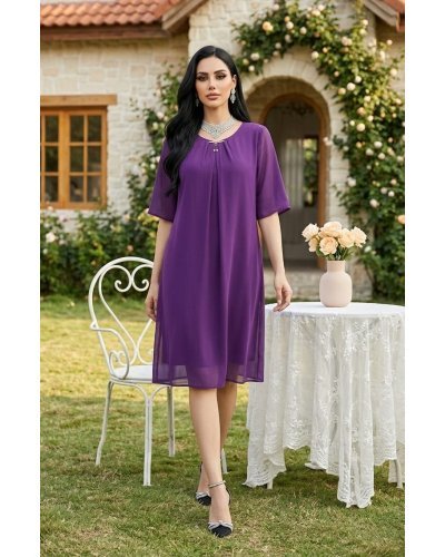 Rochii, Rochie marime mare midi mov pruna din voal vaporoasa Ilinca - jojofashion.ro