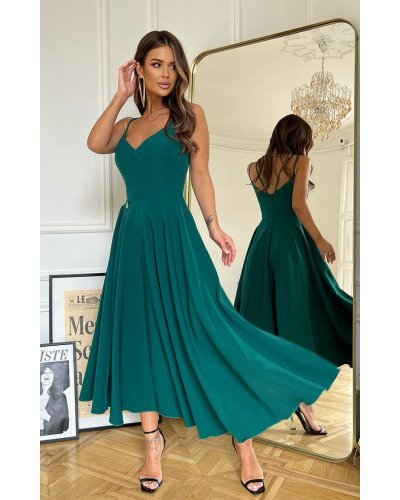 Rochie midi in clos, verde, cu umerii goi, vaporoasa, Fabiola  Rochii de zi, Rochie midi in clos, verde, cu umerii goi, vaporoasa, Fabiola  - jojofashion.ro