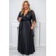 Rochie lunga neagra XXL din brocard empire vaporoasa Evita 4 - jojofashion.ro