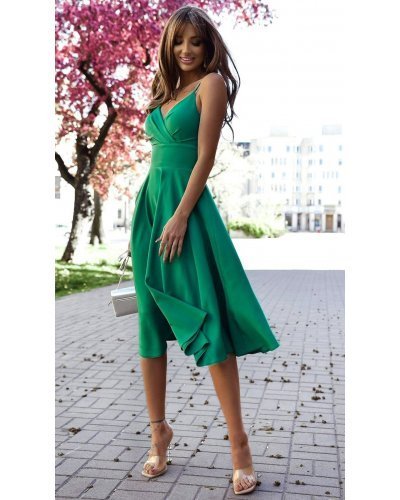Rochie midi verde tip baby doll din bumbac retro in clos TifaniW3 Rochii de Ocazie Elegante, Rochie midi verde tip baby doll din bumbac retro in clos TifaniW3 - jojofashion.ro