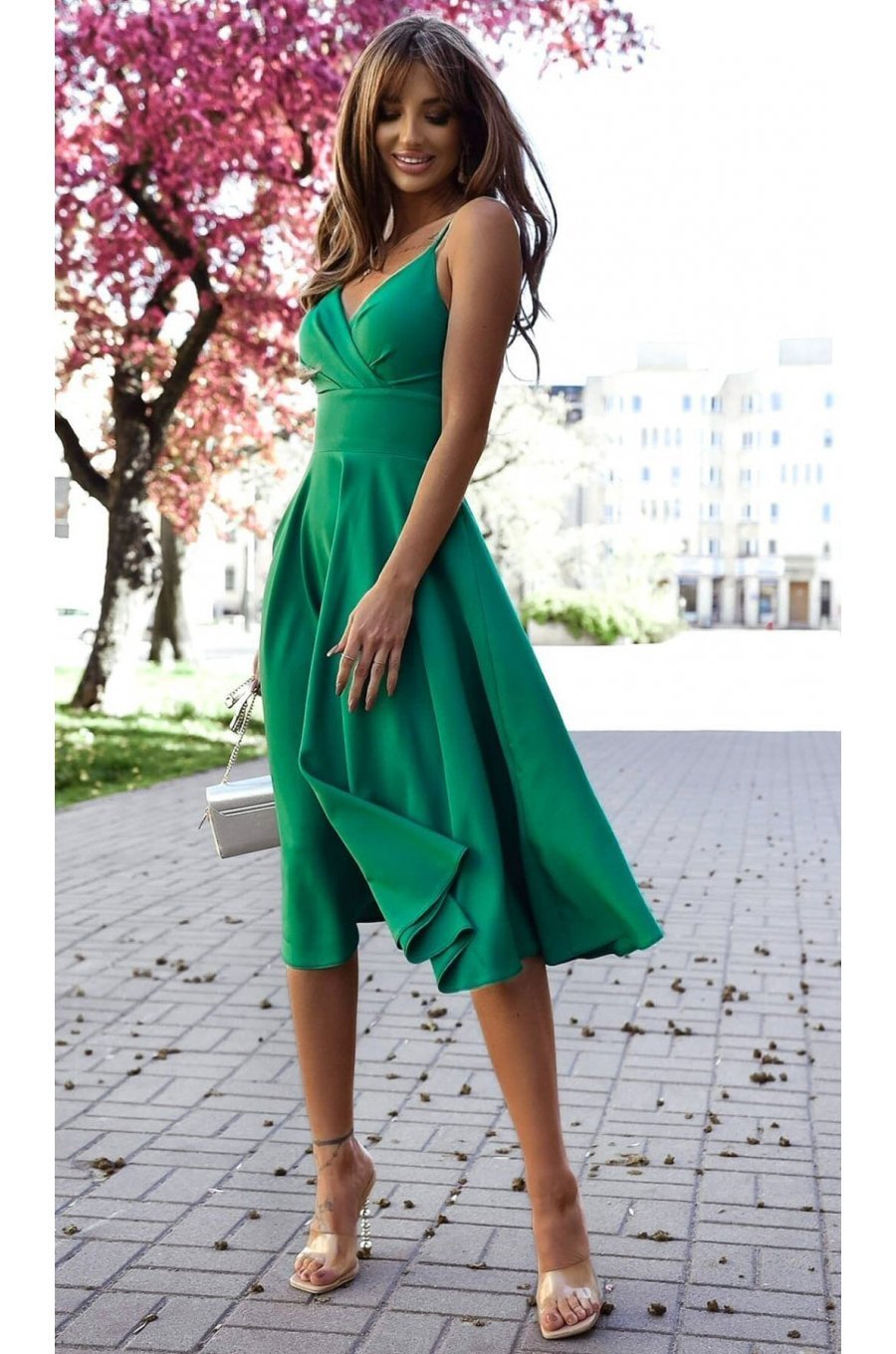 Rochie midi verde tip baby doll din bumbac retro in clos TifaniW3 1 - jojofashion.ro