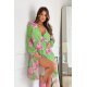 Rochie scurta verde light cu flori roz din chiffon cu maneca lunga Nastya 3 - jojofashion.ro