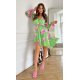 Rochie scurta verde light cu flori roz din chiffon cu maneca lunga Nastya 5 - jojofashion.ro