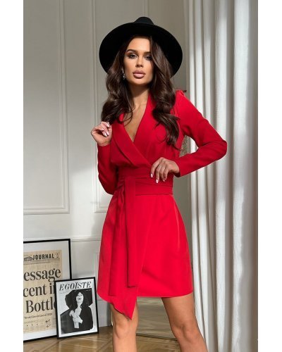 Rochie de zi scurta, rosie, tip sacou, cu maneca lunga, Liana Rochii rosii, Rochie de zi scurta, rosie, tip sacou, cu maneca lunga, Liana - jojofashion.ro