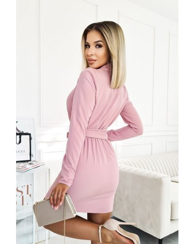 Rochie de zi scurta, roz pal, tip sacou, cu maneca lunga, Liana Rochii cununie civila, Rochie de zi scurta, roz pal, tip sacou, cu maneca lunga, Liana - jojofashion.ro