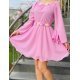 Rochie scurta roz din voal cu maneca lunga Raisa 2 - jojofashion.ro