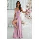 Rochie eleganta lunga, din satin, roz pudrat, Aleeza 4 - jojofashion.ro