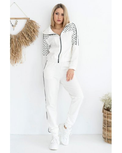 Trening dama casual, bumbac, alb, cu gluga Delma - jojofashion.ro