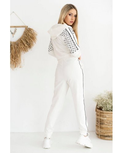 Trening dama casual, bumbac, alb, cu gluga Delma - jojofashion.ro