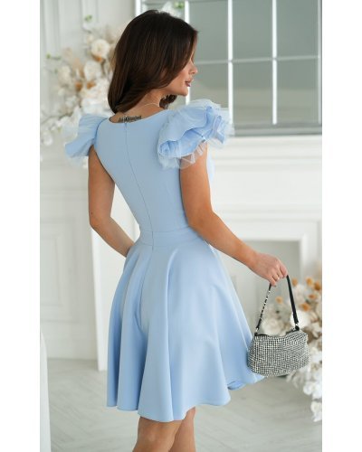 Rochie baby doll scurta, din vascoza, baby blue, cu volan la maneca, Samuela Rochii cununie civila, Rochie baby doll scurta, din vascoza, baby blue, cu volan la maneca, Samuela - jojofashion.ro