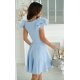 Rochie baby doll scurta, din vascoza, baby blue, cu volan la maneca, Samuela 3 - jojofashion.ro