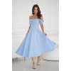 Rochie baby doll, midi, baby blue, cu umerii goi, evazata, Anelisa