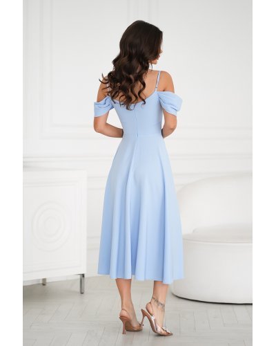 Rochie baby doll, midi, baby blue, cu umerii goi, evazata, Anelisa Rochii cununie civila, Rochie baby doll, midi, baby blue, cu umerii goi, evazata, Anelisa - jojofashion.ro