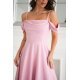 Rochie baby doll midi roz prafuit cu umerii goi evazata Anelisa 5 - jojofashion.ro