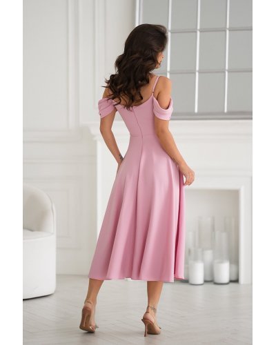 Rochie baby doll midi roz prafuit cu umerii goi evazata Anelisa Rochii cununie civila, Rochie baby doll midi roz prafuit cu umerii goi evazata Anelisa - jojofashion.ro