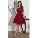 Rochie baby doll scurta, cu dantela si tulle, burgundy, Maribela 4 - jojofashion.ro