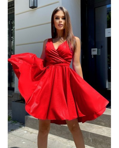 Rochie baby doll rosia din brocard in clos Andressa Rochii scurte, Rochie baby doll rosia din brocard in clos Andressa - jojofashion.ro