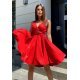 Rochie baby doll rosia din brocard in clos Andressa 2 - jojofashion.ro