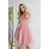Rochie baby doll scurta, din brocard roz, cu tul stratificat, vaporoasa, Shinna