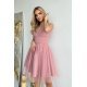 Rochie baby doll scurta, din brocard roz, cu tul stratificat, vaporoasa, Shinna 2 - jojofashion.ro