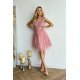 Rochie baby doll scurta, din brocard roz, cu tul stratificat, vaporoasa, Shinna 6 - jojofashion.ro