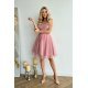 Rochie baby doll scurta, din brocard roz, cu tul stratificat, vaporoasa, Shinna 5 - jojofashion.ro