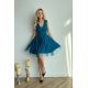 Rochie baby doll scurta, din brocard turcoaz, cu tul stratificat, vaporoasa, Shinna 5 - jojofashion.ro