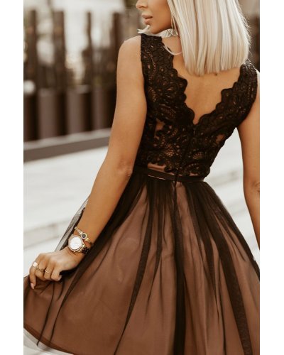 Rochie baby doll neagra din dantela si tul Ecaterina Rochii de Ocazie Elegante, Rochie baby doll neagra din dantela si tul Ecaterina - jojofashion.ro
