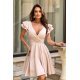 Rochie baby doll scurta, din vascoza, bej, in clos, cu volane la maneca, Everly 3 - jojofashion.ro