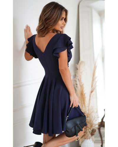 Rochie baby doll scurta din vascoza bleumarin navy in clos cu volane la maneca Everly Rochii de zi, Rochie baby doll scurta din vascoza bleumarin navy in clos cu volane la maneca Everly - jojofashion.ro