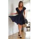 Rochie baby doll scurta, din vascoza, bleumarin navy, in clos, cu volane la maneca, Everly 5 - jojofashion.ro