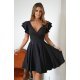 Rochie baby doll scurta, din vascoza, neagra, in clos, cu volane la maneca, Everly 2 - jojofashion.ro