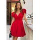 Rochie baby doll scurta, din vascoza, rosie, in clos, cu volane la maneca, Everly 3 - jojofashion.ro