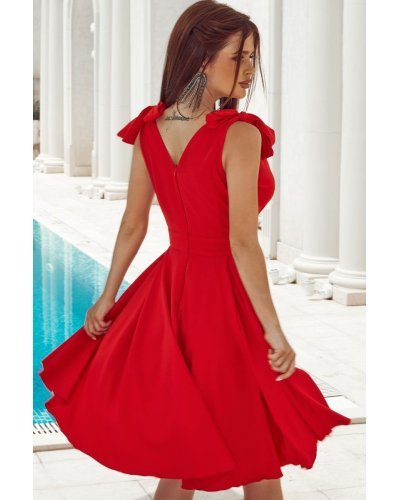 Rochii scurte, Rochie baby doll scurta rosie din vascoza in clos Katalina - jojofashion.ro