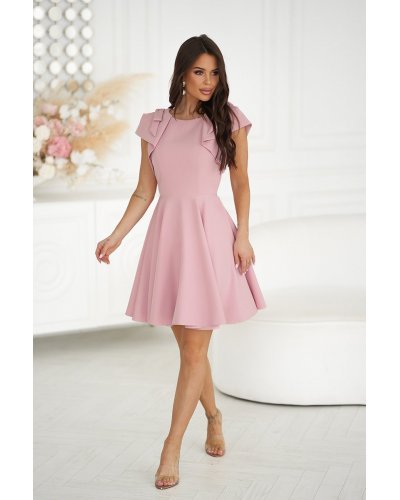 Rochie baby doll scurta roz pudra cu volane Avery Rochii de vara, Rochie baby doll scurta roz pudra cu volane Avery - jojofashion.ro
