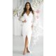 Rochie cununie civila alba, lunga, cu paiete, cu maneca lunga, Deluxe 2 - jojofashion.ro