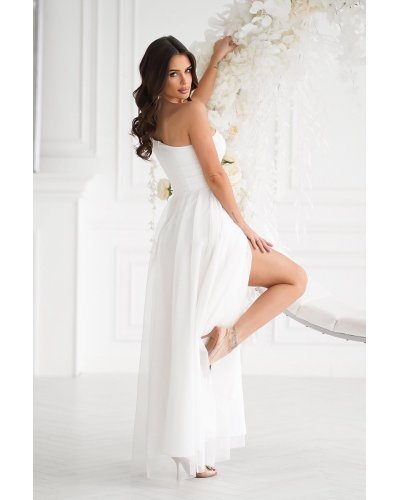 Rochii paiete, Rochie cununie civila alba lunga, cu tulle si paiete Louanna - jojofashion.ro