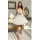 Rochie cununie civila scurta, cu tul si broderie, ecru, Ecaterina 4 - jojofashion.ro